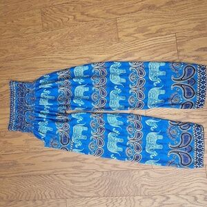 Banjamath Indigo Blue Paisley Elephant Pull On Indie Boho Harem Pants Size Med